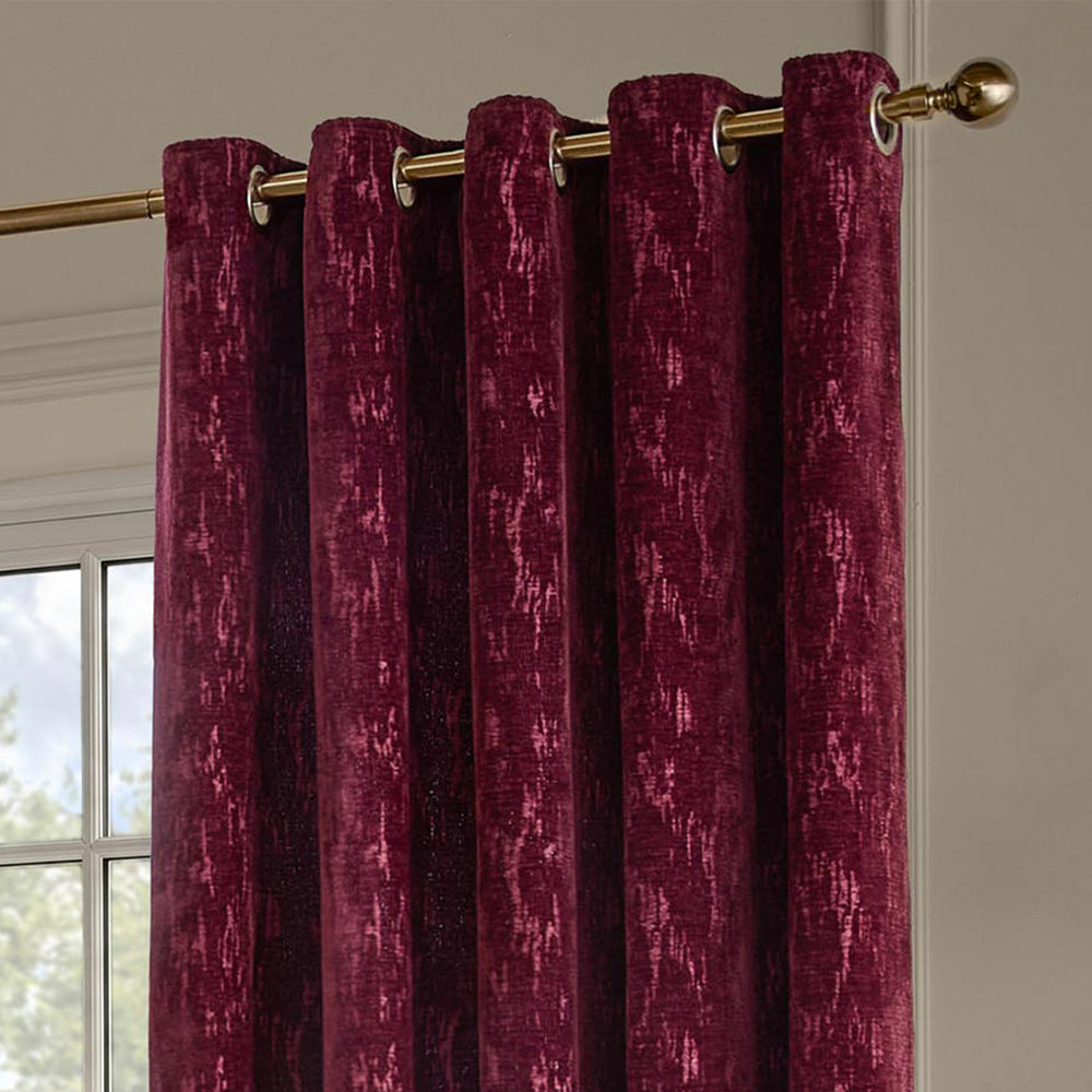 Aurelio Chenille Fully Lined Eyelet Curtains Burgundy