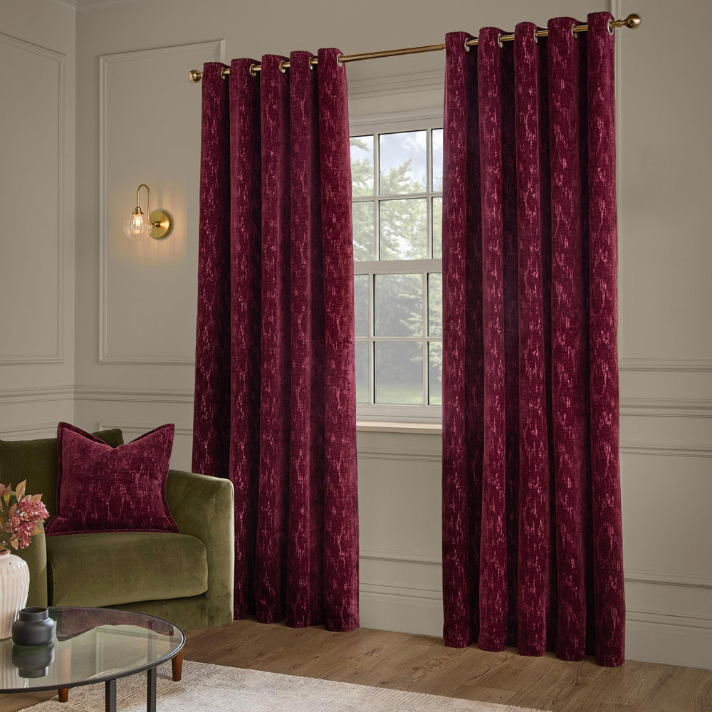 Aurelio Chenille Fully Lined Eyelet Curtains Burgundy
