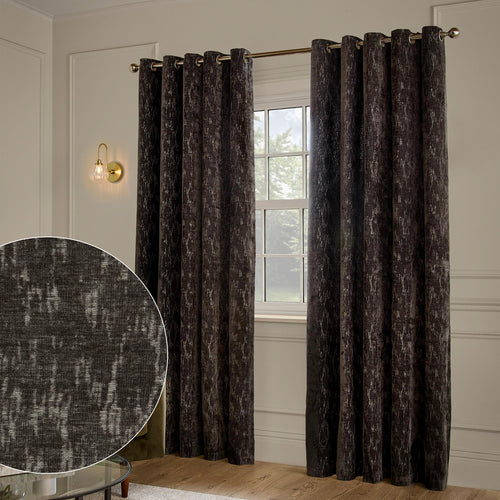 Aurelio Chenille Fully Lined Eyelet Curtains Charcoal