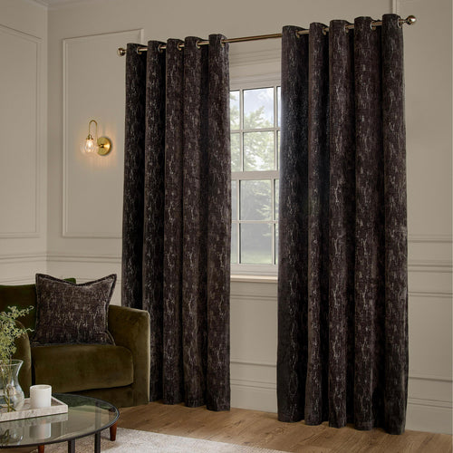 Aurelio Chenille Fully Lined Eyelet Curtains Charcoal