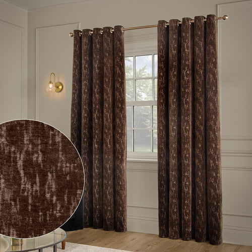 Aurelio Chenille Fully Lined Eyelet Curtains Chocolate