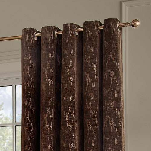 Aurelio Chenille Fully Lined Eyelet Curtains Chocolate