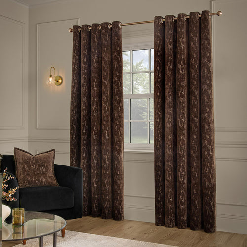 Aurelio Chenille Fully Lined Eyelet Curtains Chocolate