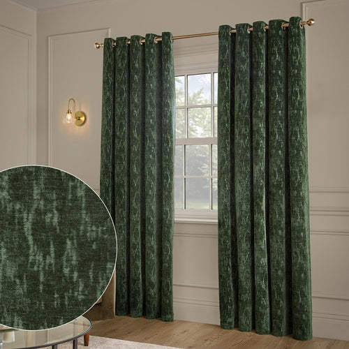 Aurelio Chenille Fully Lined Eyelet Curtains Emerald