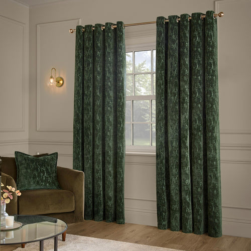 Aurelio Chenille Fully Lined Eyelet Curtains Emerald