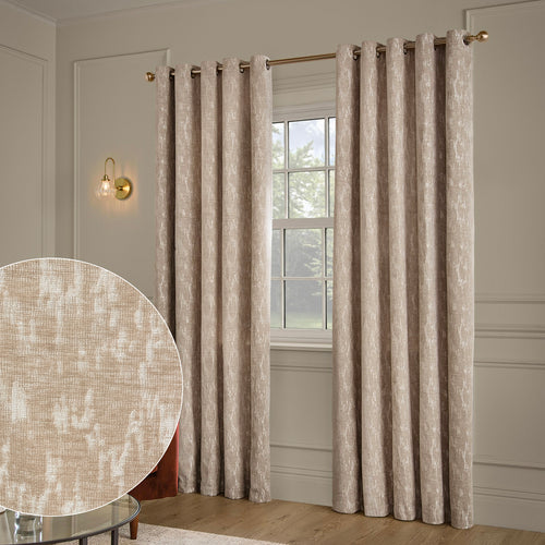 Abstract Brown Curtains - Aurelio Chenille Fully Lined Eyelet Curtains Mink Paoletti