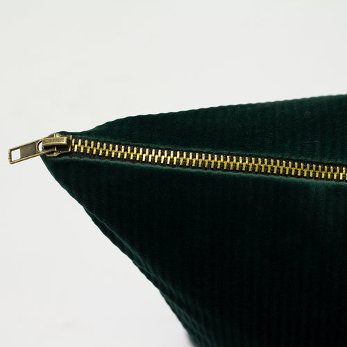 Plain Green Cushions - Aurora Ribbed Velvet Cushion Cover EmeraldGreen furn.
