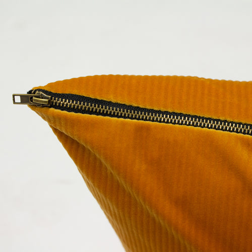 Plain Yellow Cushions - Aurora Ribbed Velvet Cushion Cover Ochre Yellow furn.