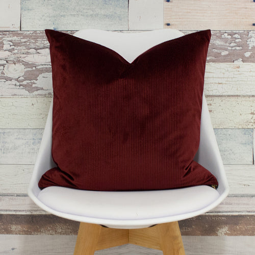 Plain Red Cushions - Aurora Ribbed Velvet Cushion Cover OxBlood furn.