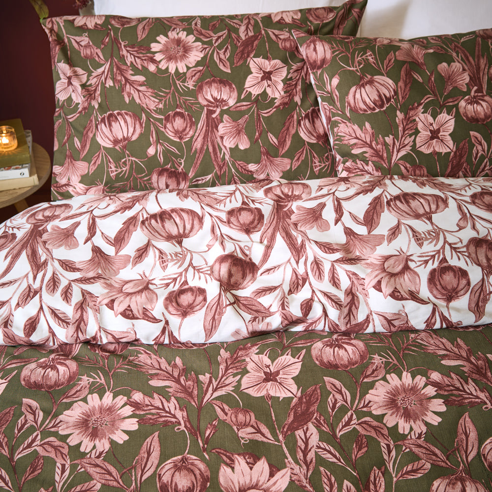 Autumn Garden Reversible Duvet Cover Set Rose