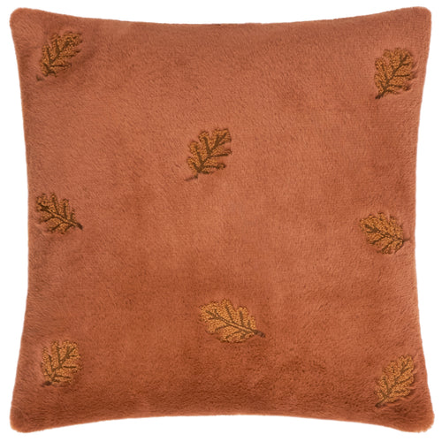 Autumn Trail Embroidered Faux Fur Cushion Rust