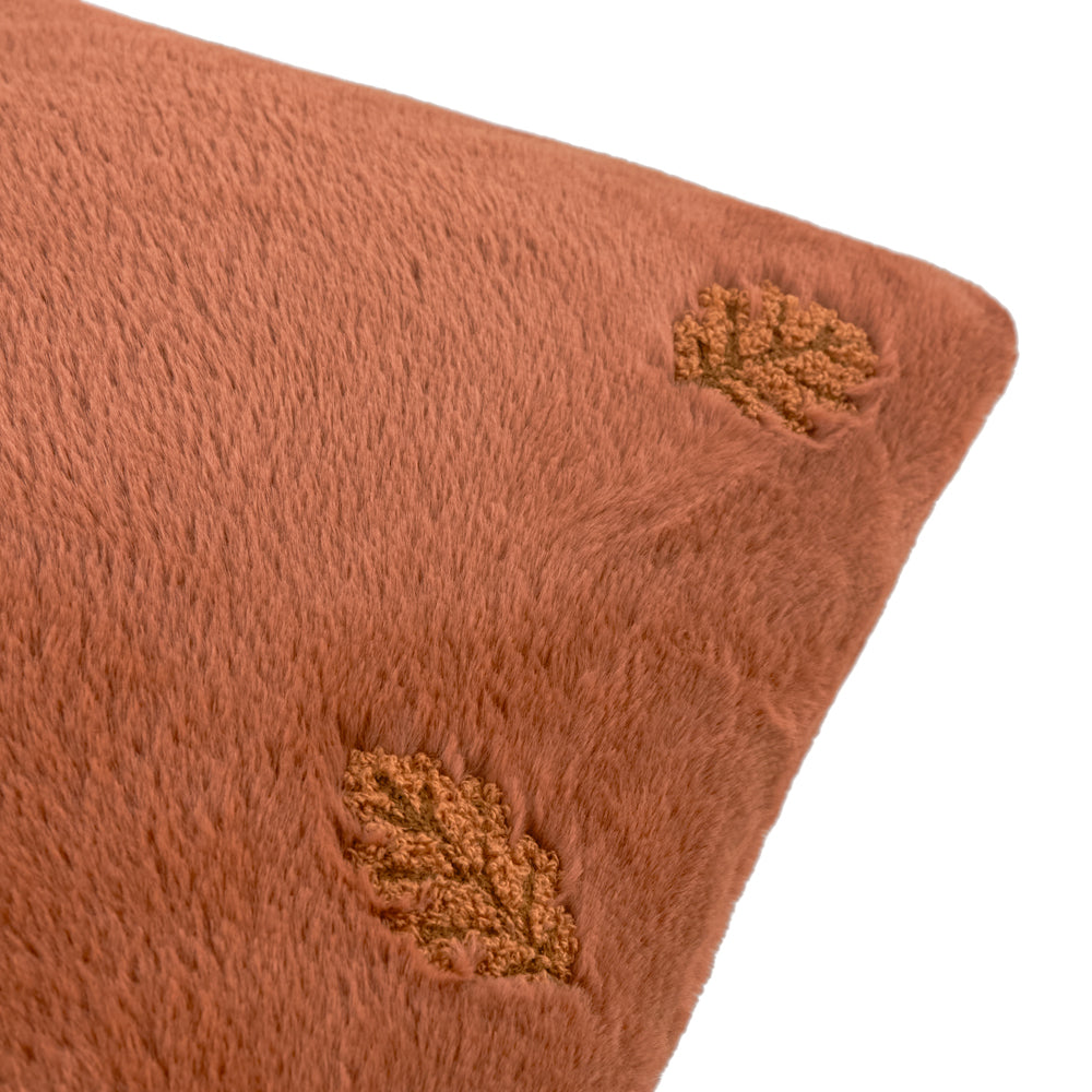 Autumn Trail Embroidered Faux Fur Cushion Rust