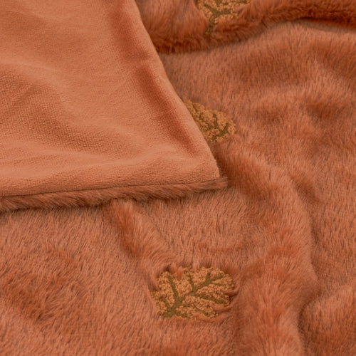 Autumn Trail Embroidered Faux Fur Throw Rust