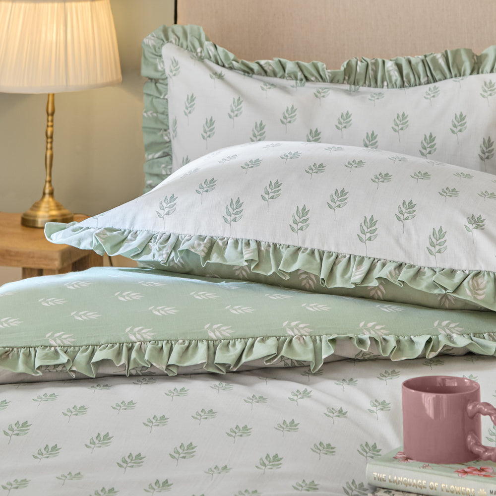 Ava Reversible Duvet Cover Set White Sage