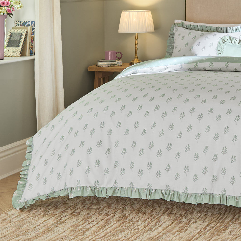 Ava Reversible Duvet Cover Set White Sage