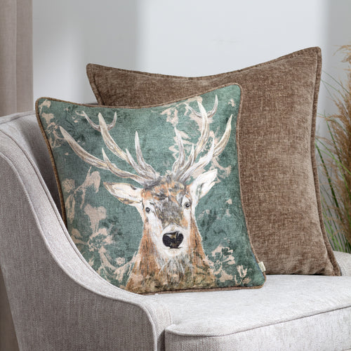 Animal Blue Cushions - Avebury Stag Cushion Cover Petrol Evans Lichfield