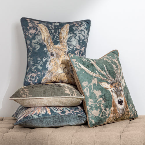 Animal Blue Cushions - Avebury Stag Cushion Cover Petrol Evans Lichfield