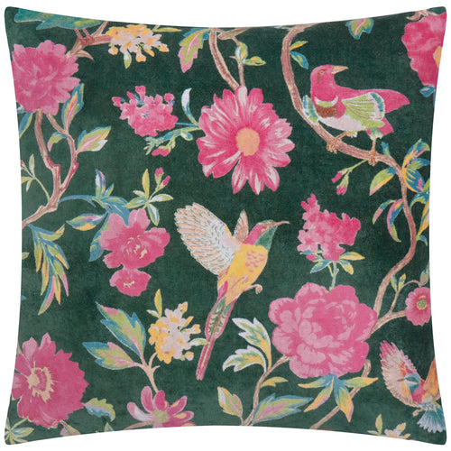 Floral Green Cushions - Aviary 100% Cotton Velvet Polyester Filled Cushion Teal Green Wylder