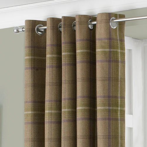 Check Brown Curtains - Aviemore Tartan Faux Wool Eyelet Curtains Thistle Paoletti