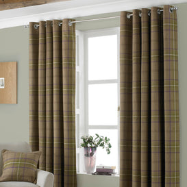 Paoletti Aviemore Tartan Faux Wool Eyelet Curtains in Thistle