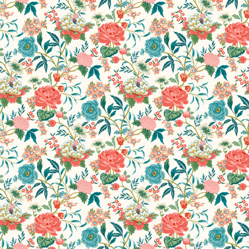 Floral White Wallpaper - Azalea  Wallpaper Cream/Pink furn.