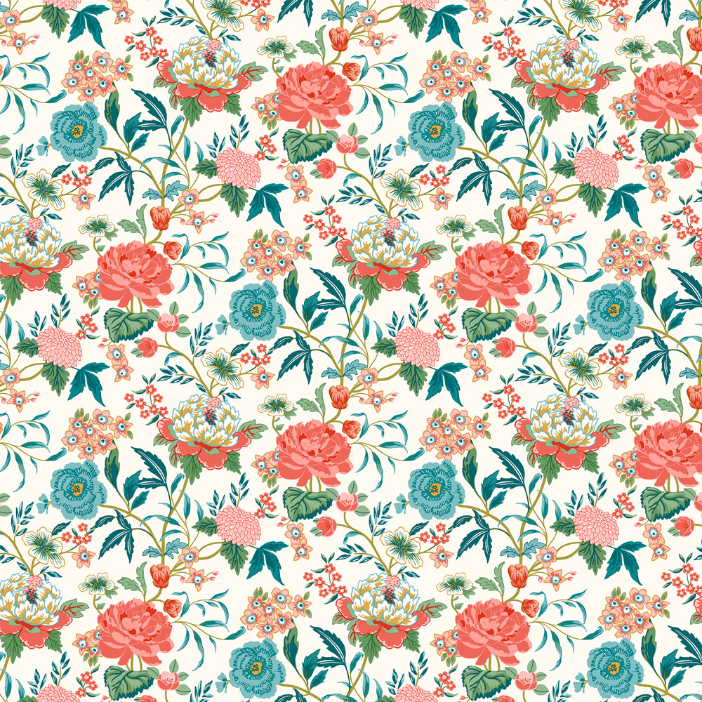 Floral White Wallpaper - Azalea  Wallpaper Sample Cream/Pink furn.