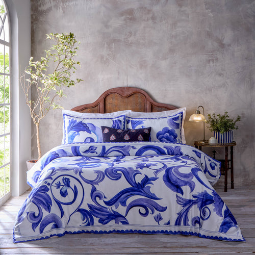 Azzurro Printed Cotton Duvet Cover Set Blue