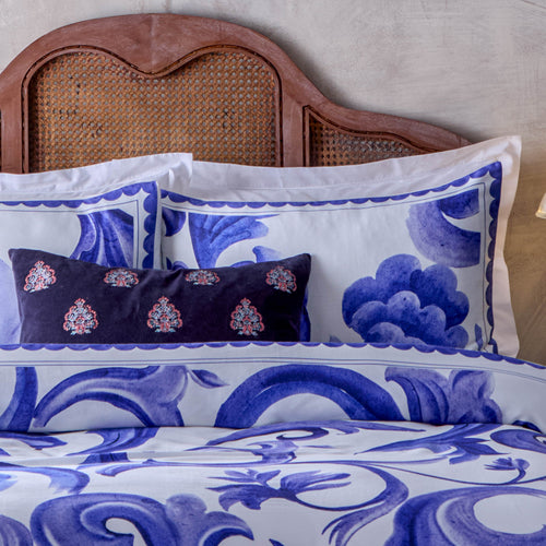 Abstract Blue Bedding - Azzuro Printed Cotton Pillowcase Pair Blue Paoletti