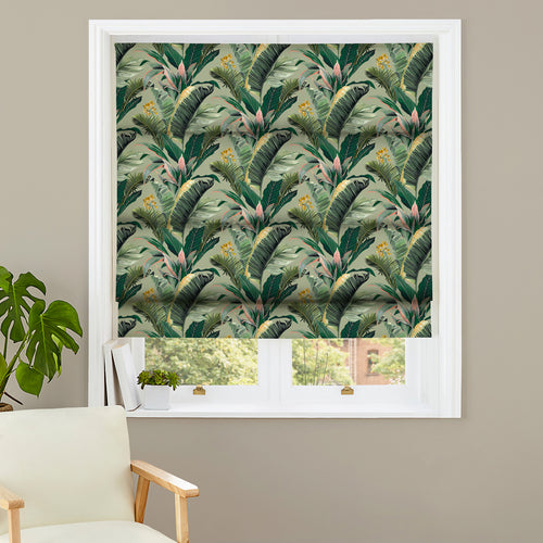 Floral Green M2M - Banana Leaves Sage Made to Measure Roman Blinds Evans Lichfield