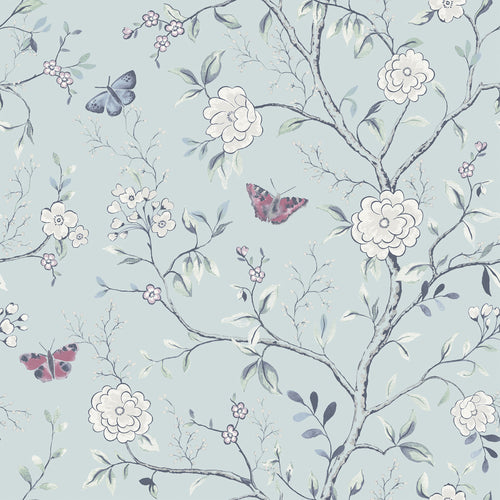 Floral Blue M2M - Butterfly Garden Duck Egg Made to Measure Roman Blinds furn.