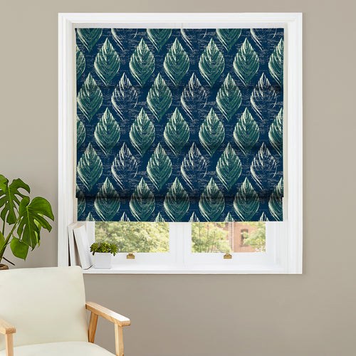 Floral Blue M2M - Feuille Navy Floral Made to Measure Roman Blinds Evans Lichfield