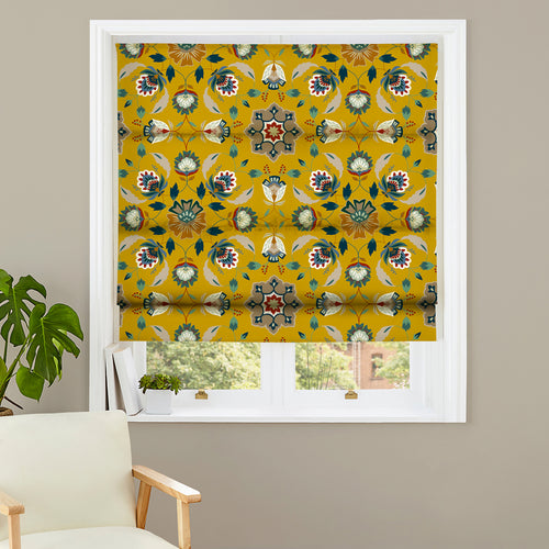 Floral Yellow M2M - Folk Flora Ochre Floral Made to Measure Roman Blinds furn.