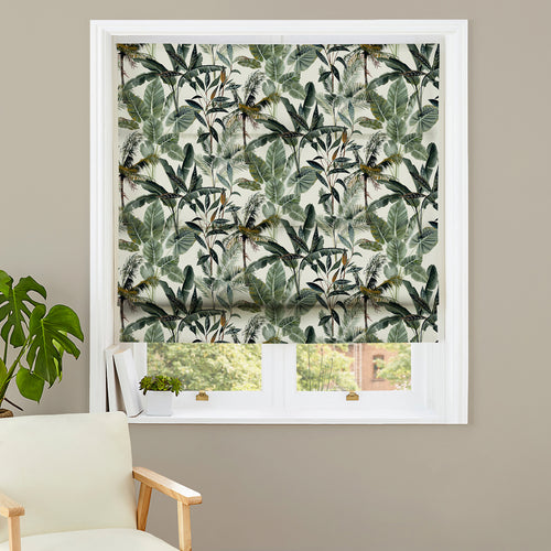 Floral Green M2M - Kibale Leaves Jungle Green Made to Measure Roman Blinds Evans Lichfield