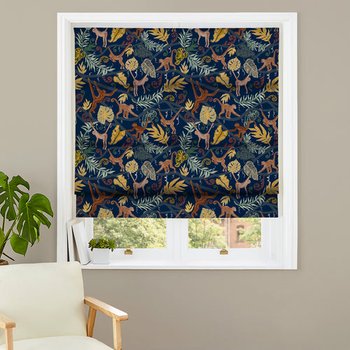 Jungle Blue M2M - Monkey Forest Navy Made to Measure Roman Blinds furn.