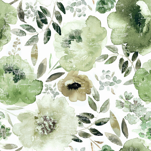 Floral Green M2M - Peony + Delphinium Olive Floral Made to Measure Roman Blinds Evans Lichfield