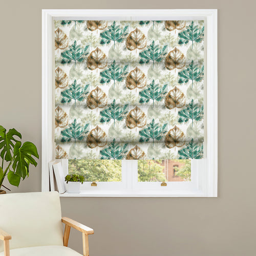 Floral Blue M2M - Sycamore Teal/Copper Made to Measure Roman Blinds Evans Lichfield