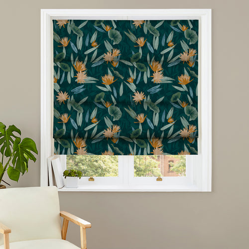 Floral Green M2M - Tiger Lilly Teal Floral Made to Measure Roman Blinds furn.