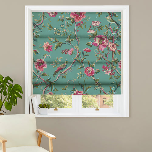 Floral Green M2M - Vintage Chinoiserie Teal Floral Made to Measure Roman Blinds furn.