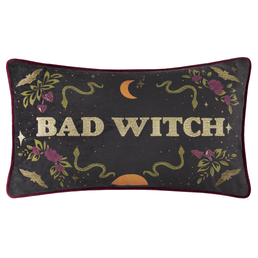 Bad Witch Embroidered Velvet Cushion Black Magic
