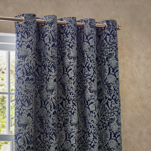 Floral Blue Curtains - Bali  Eyelet Curtains Midnight Wylder