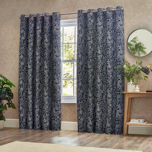 Floral Blue Curtains - Bali  Eyelet Curtains Midnight Wylder