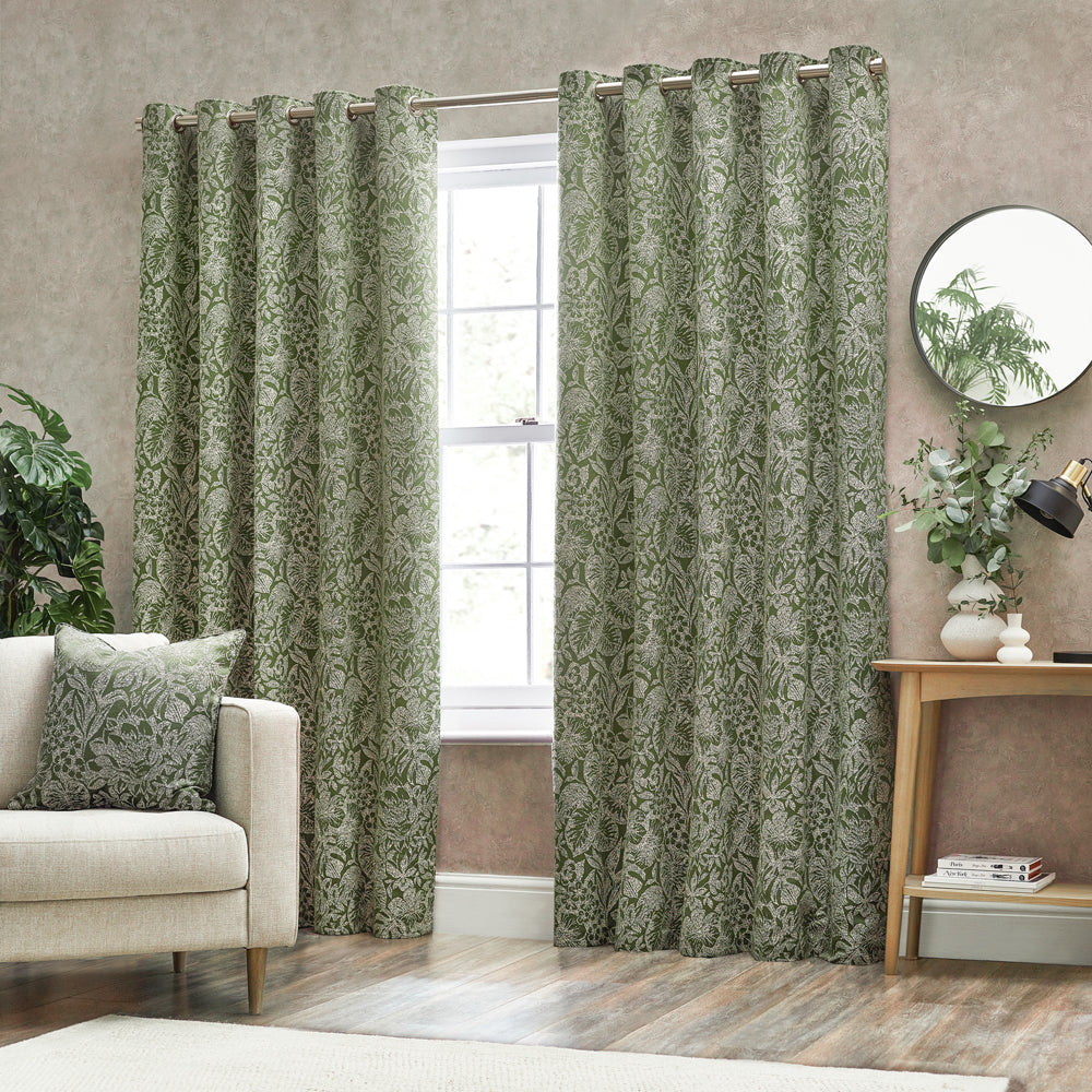 Bali Green Eyelet Curtains | Olive Curtains | Wylder – Furn.com