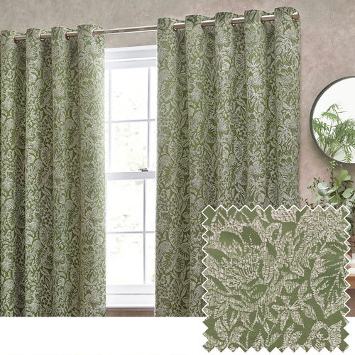Floral Green Curtains - Bali  Eyelet Curtains Olive Wylder