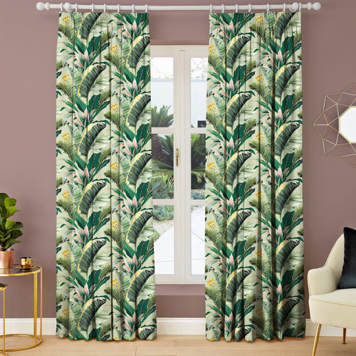 Floral Green M2M - Banana Leaves Sage Made to Measure Curtains Evans Lichfield