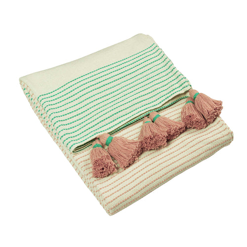 Striped Cream Throws - Banda Tasselled Throw Mint/Pink furn.