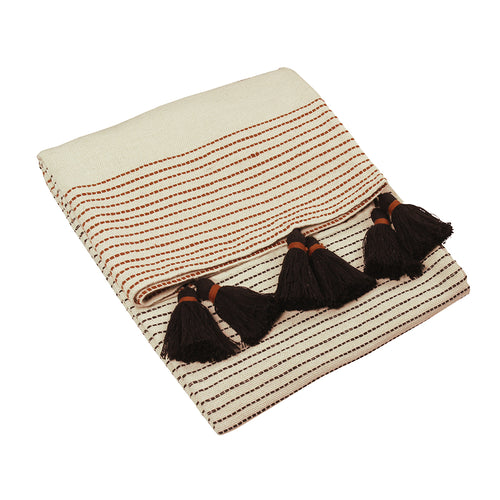 Striped Cream Throws - Banda Tasselled Throw Pecan/Black furn.