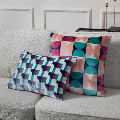 Geometric Blue Cushions - Bardot Cut Velvet Cushion Cover Magenta/Blue Paoletti