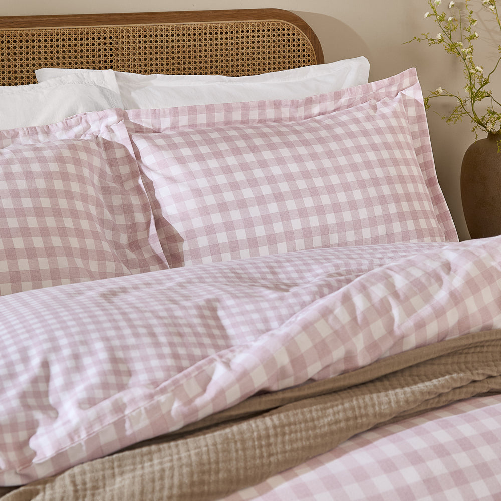 Barton Gingham Check Duvet Cover Set Sugared Almond