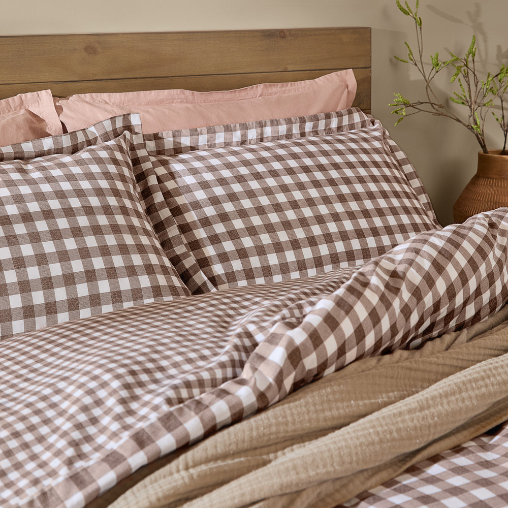 Barton Gingham Check Duvet Cover Set Chocolate