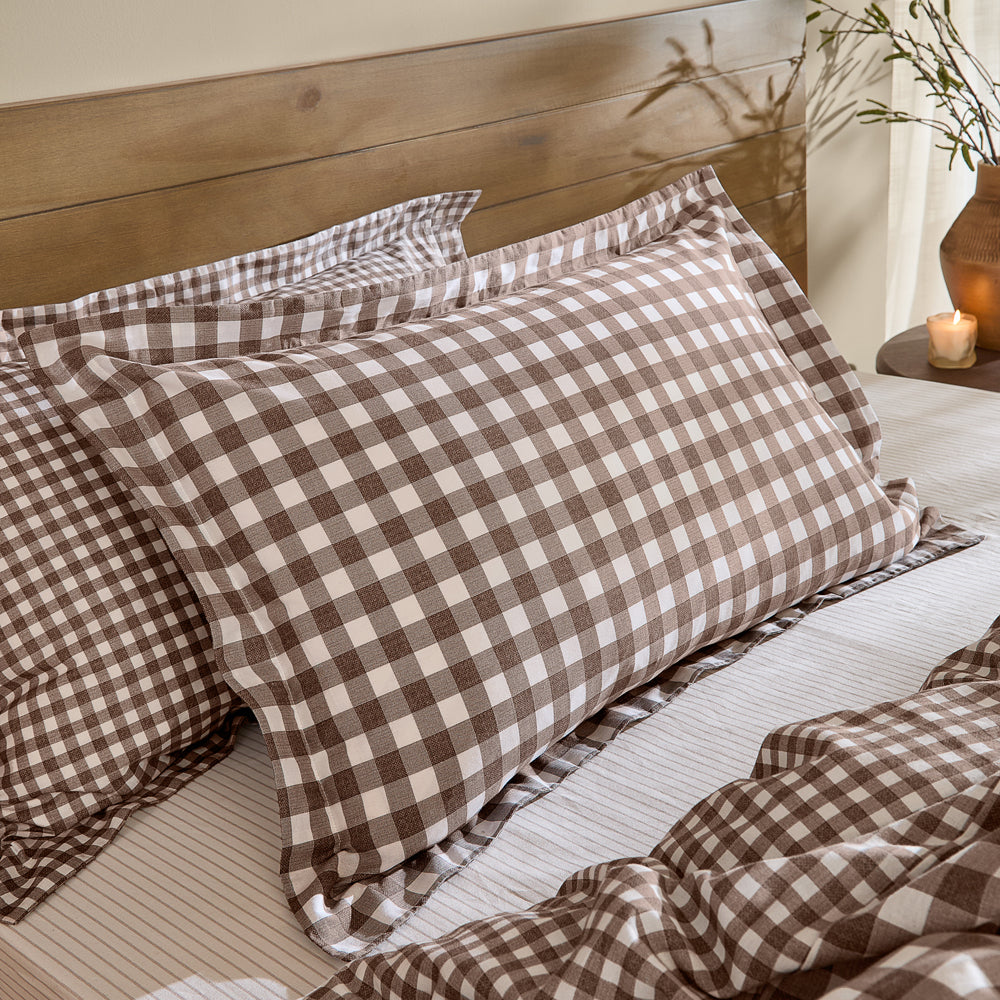 Barton Gingham Check Duvet Cover Set Chocolate